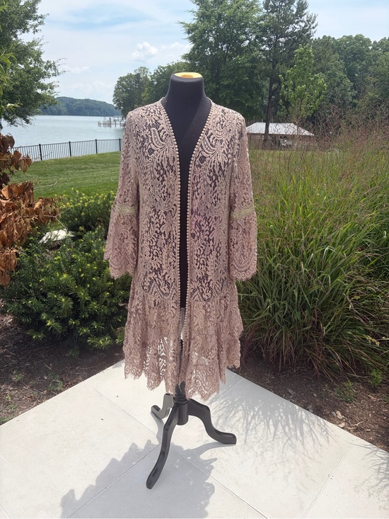 Other - Angel Heart Boutique Taupe Lace Duster Cardigan Boho Festival Kimono Medium